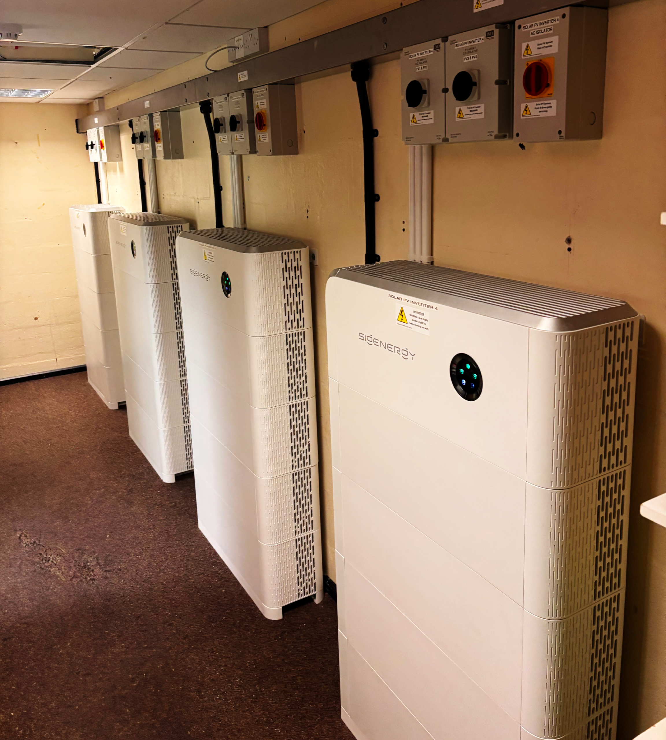 A photo of a home energy storage system—a high-efficiency system designed to work with a solar roof