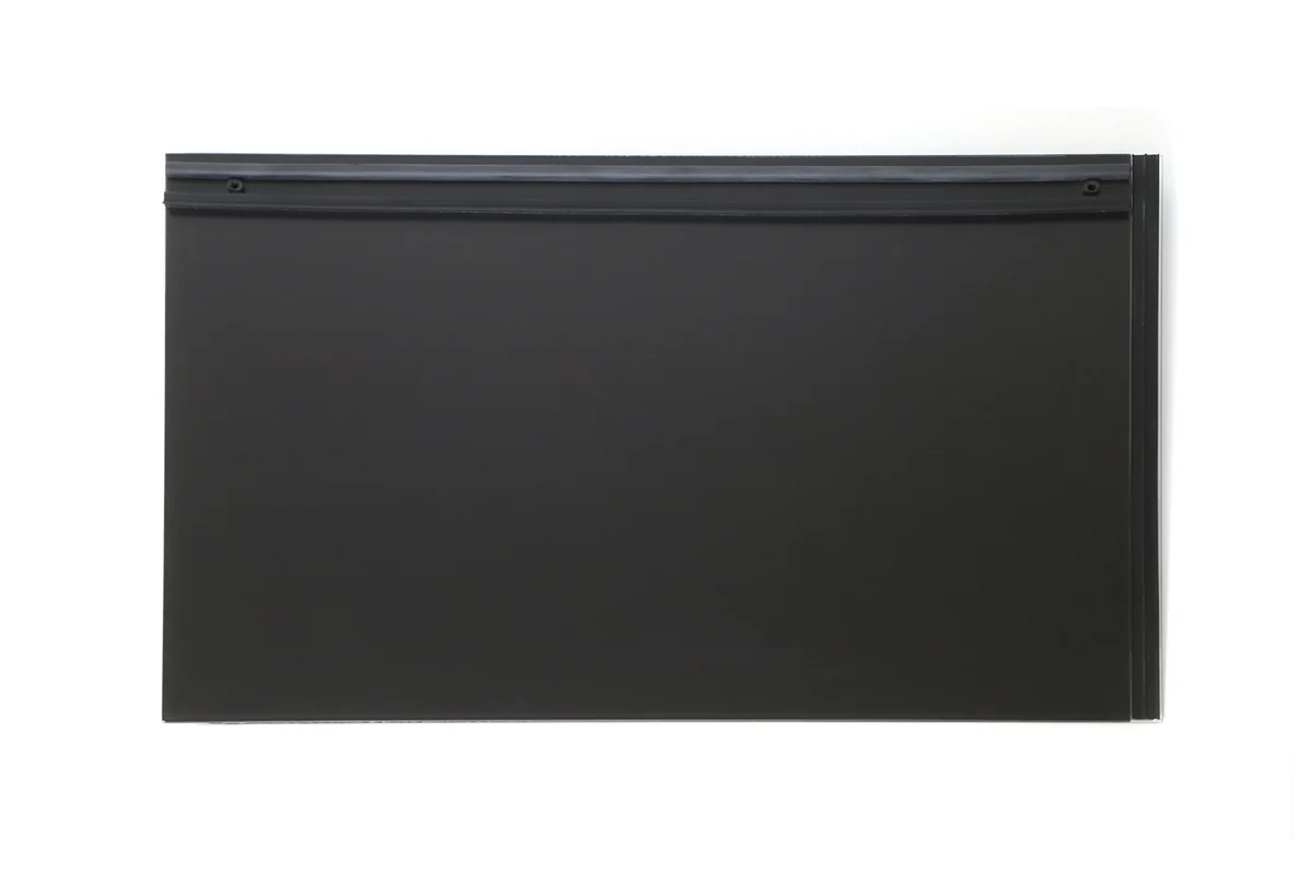 Black inactive half tile for completing a Lumina Slate solar roof layout.